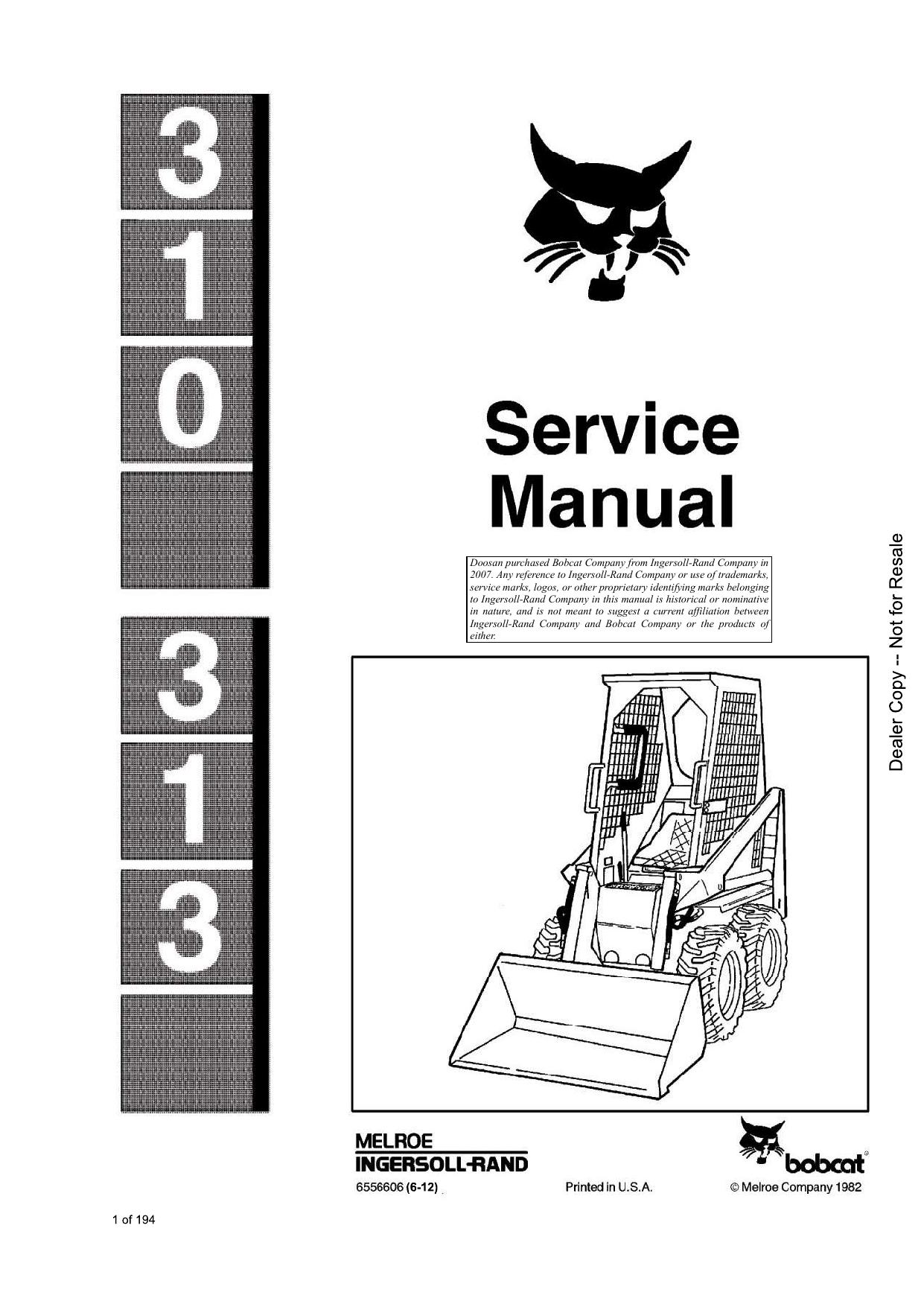 310 313 Loader Service Manual Bobcat